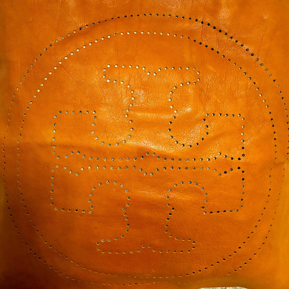 Tory Burch all leather perforated large tote work bag laptop cognac workwear - Picture 6 of 6